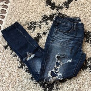 American Eagle Outfitters Women's Ripped Dark Blue Skinny Jeans